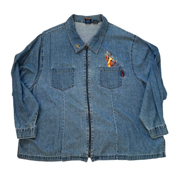 Vintage Disney Pooh Full Zip Denim Jacket Embroidered Tigger Lightweight 30W/32W - Picture 1 of 7